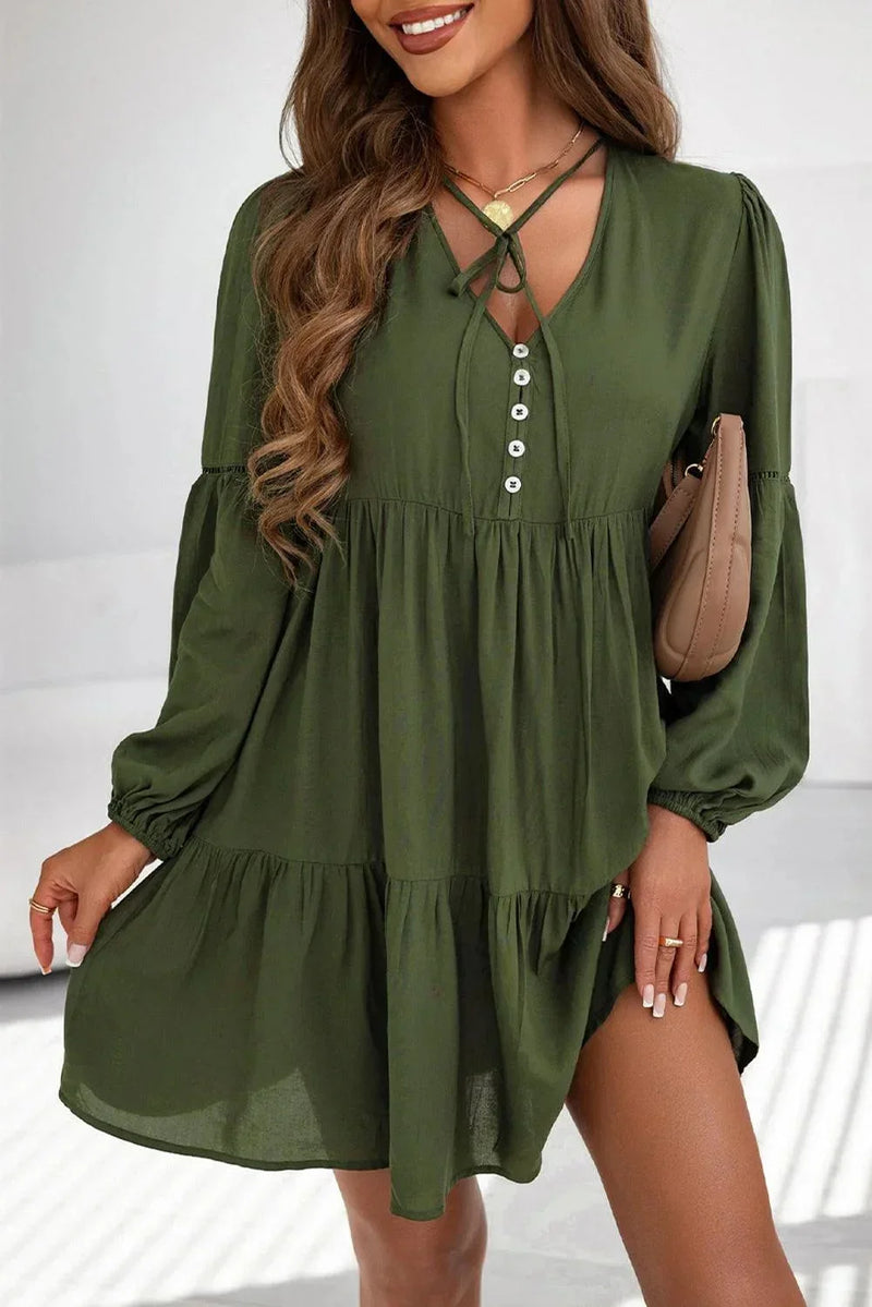 Liana Women's Ruffled Mini Dress | Black, Green