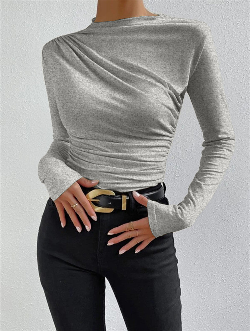 Tilda Women's Pleated Shirt | Jersey, Mock Neck, Long Sleeve