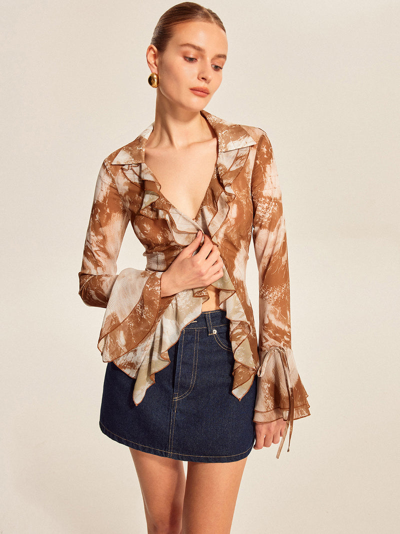 Elise Women's Ruffled Blouse - fabric and finish detail