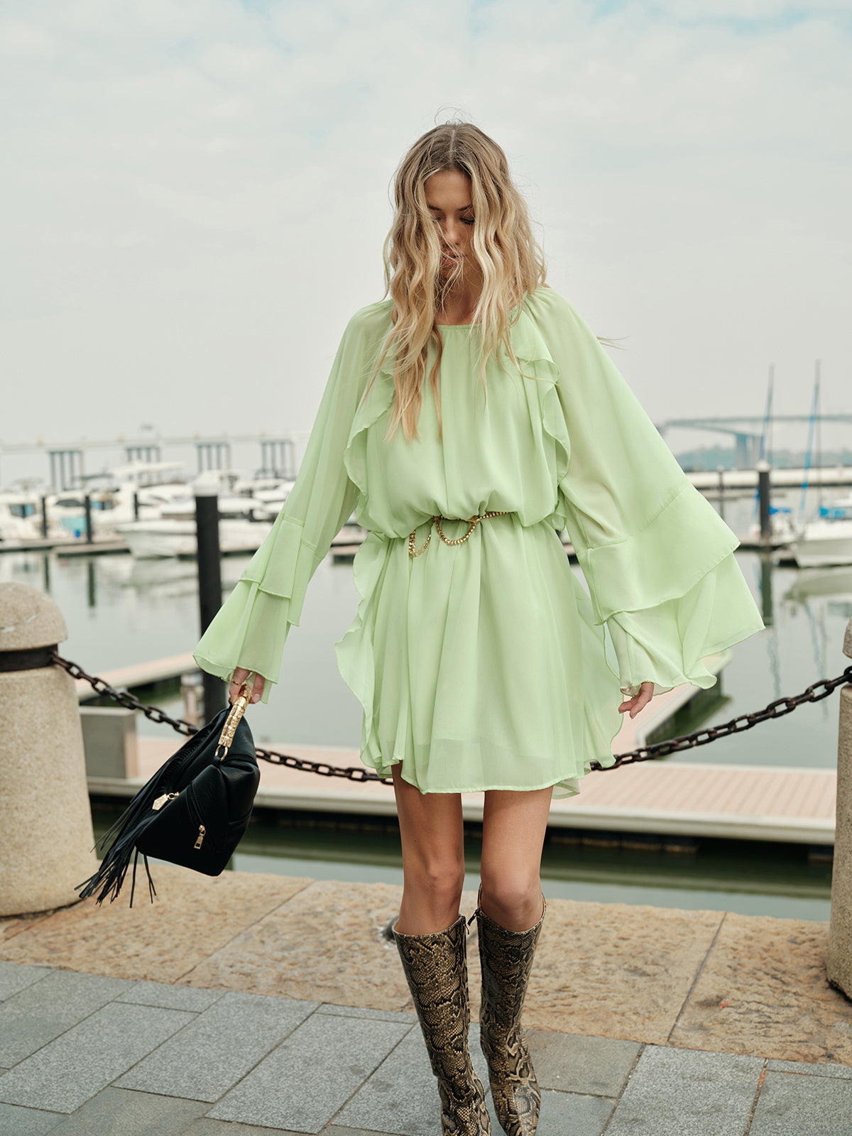 Fleur Women's Ruffled Dress - styled view