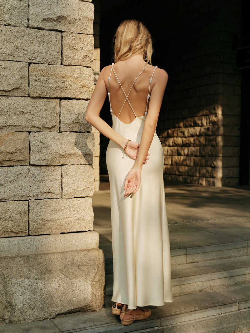 Yara Women's Satin Dress - back view