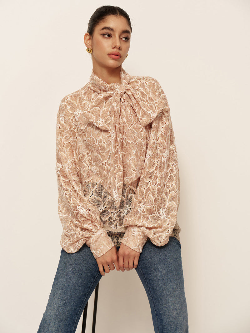 Genevieve Women's Blouse | Bow, Sheer, Lace