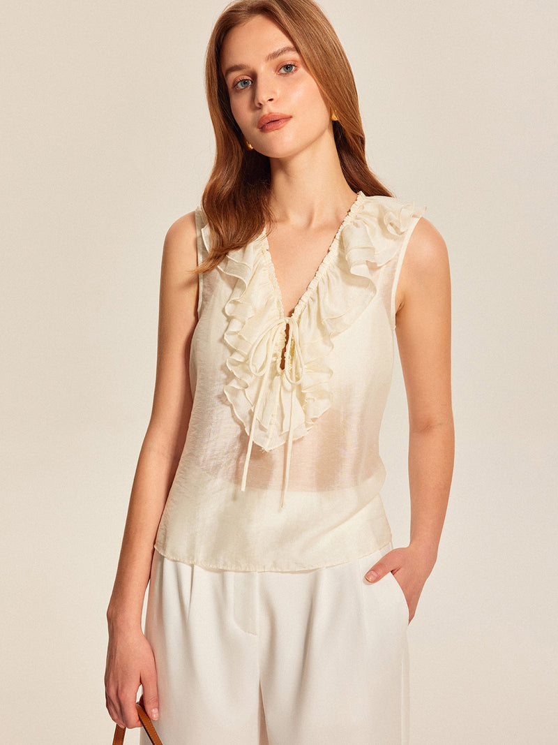 Opal Women's Ruffled Top - fabric and finish detail