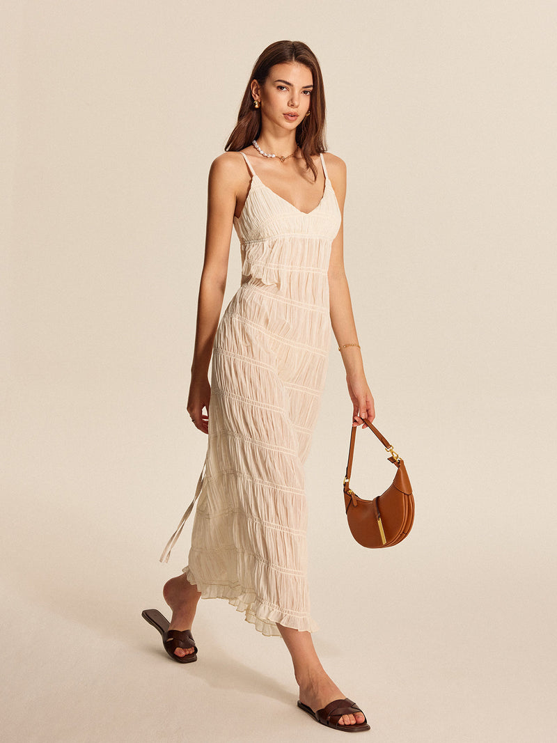 Vera Women's Pleated Dress | Sheer, Chiffon, V-neck