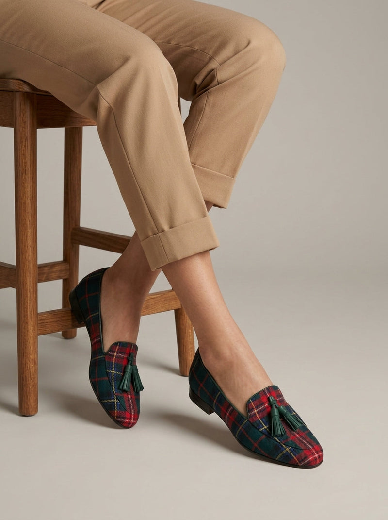 Astrid Women's Plaid Loafers - fabric and finish detail