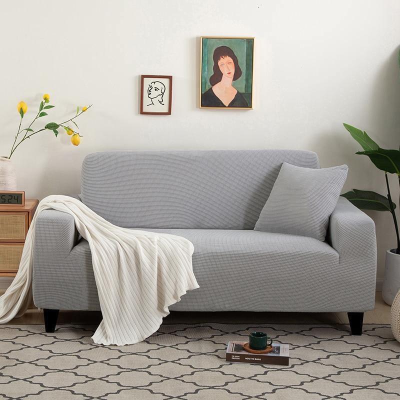 Narrow Jacquard Light Grey Couch Cover