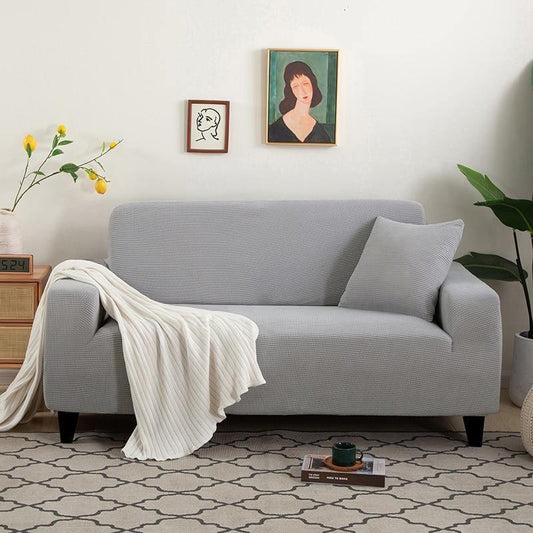 Narrow Jacquard Light Grey Couch Cover