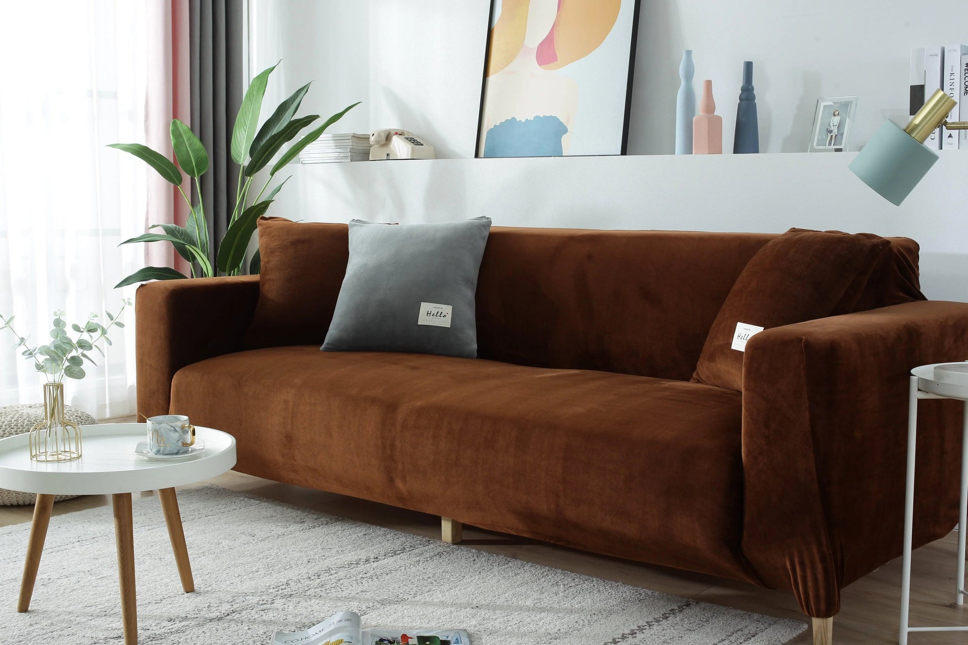 Velvet Brown Couch Cover