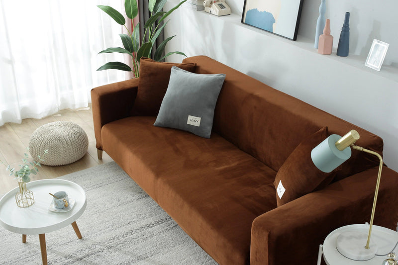 Velvet Brown Couch Cover | Warm Slipcover, Adaptable Fit