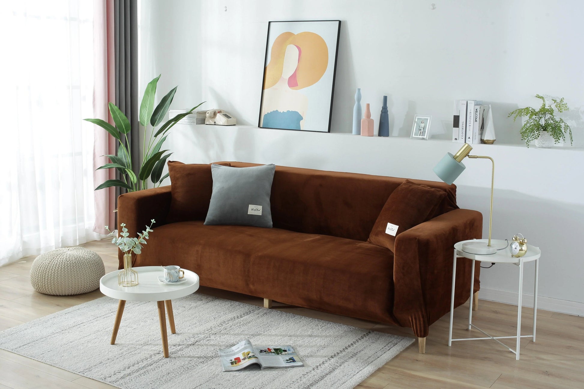 Velvet Brown Couch Cover