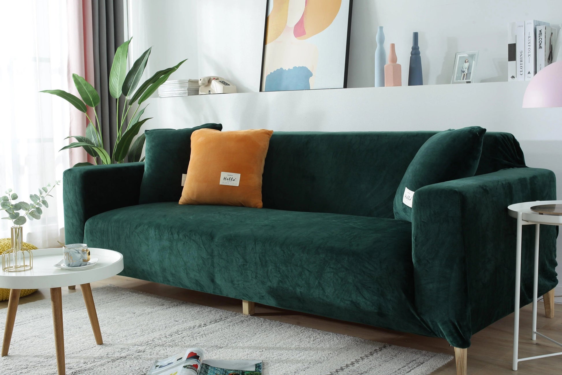 Velvet Dark Green Couch Cover