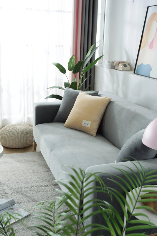 Velvet Light Grey Couch Cover
