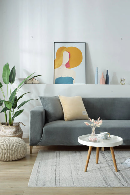 Velvet Light Grey Couch Cover