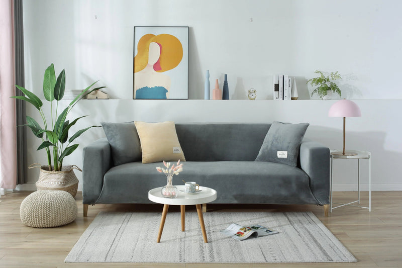 Velvet Light Grey Couch Cover