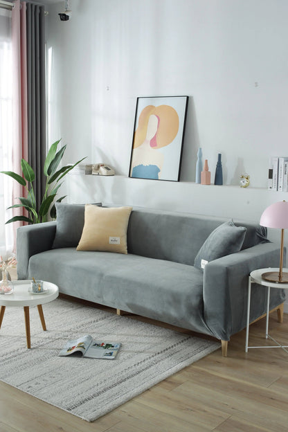 Velvet Light Grey Couch Cover