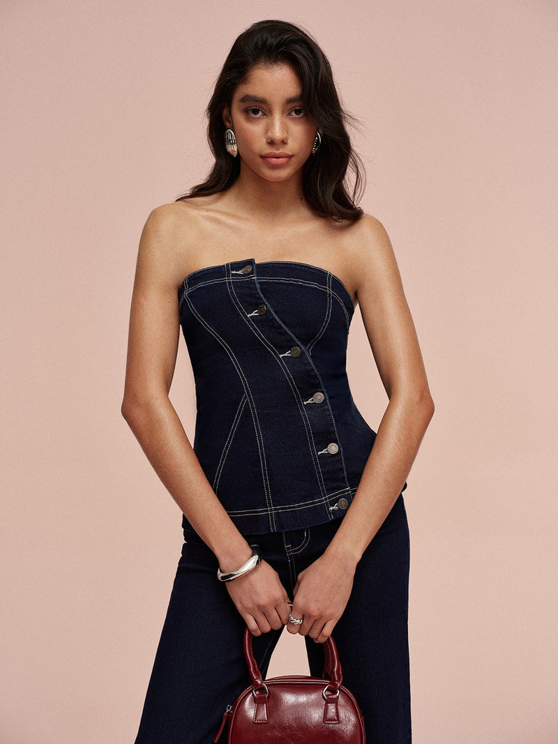 Sienna Women's Top | Denim, Strapless, Sleeveless