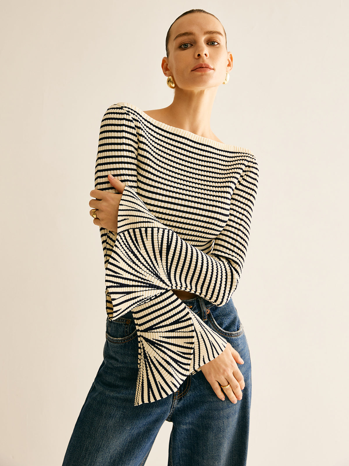 Harlow Women's Striped Top - fabric and finish detail