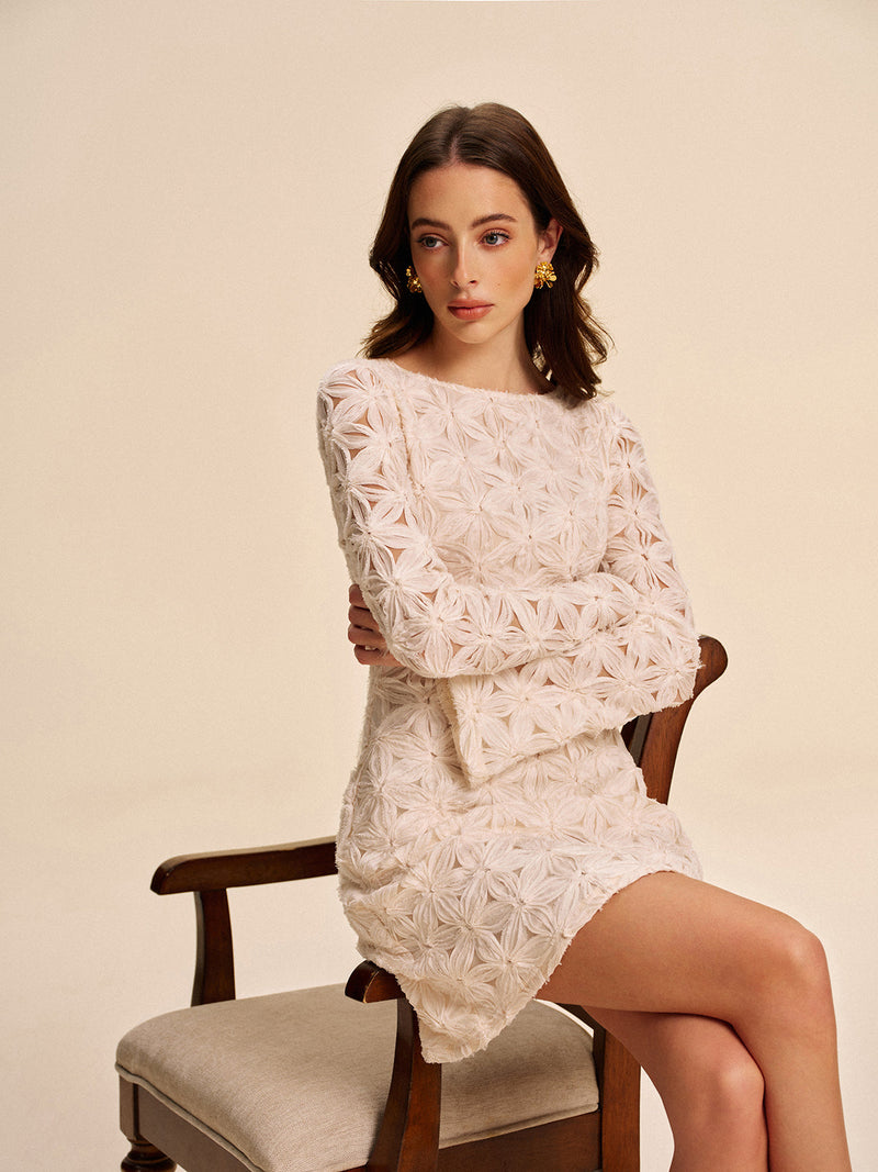Thea Women's Floral Dress | Lace, Jacquard, Crew Neck