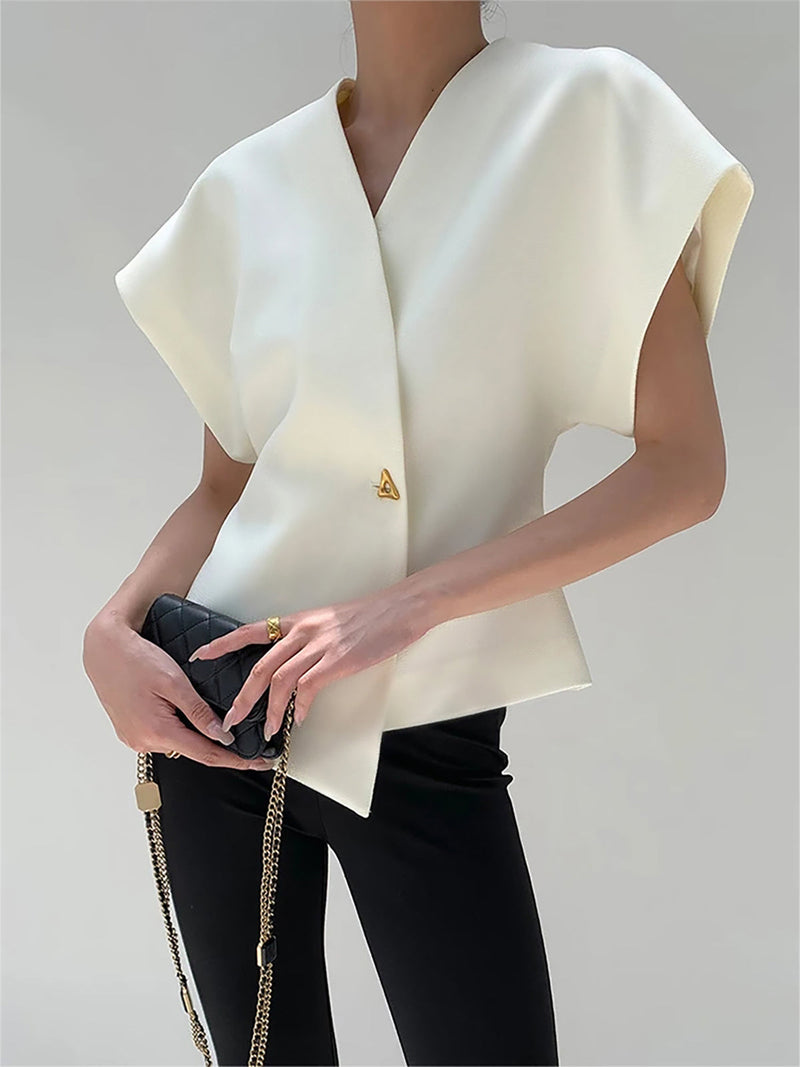 Xanthe Women's Blouse | V-neck, Sleeveless, Button