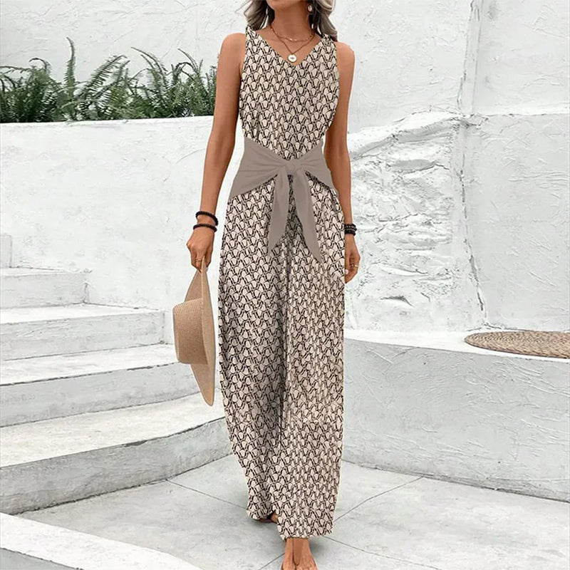 June Women's Printed Jumpsuit | Tie Waist, Sleeveless