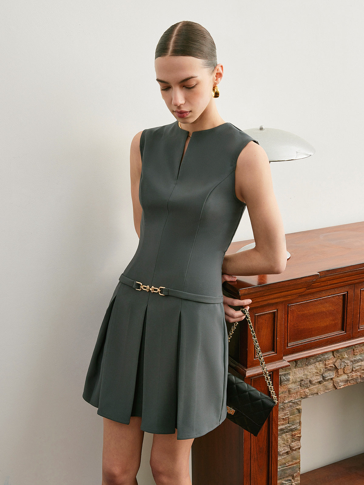 Imogen Women's Pleated Dress - fabric and finish detail