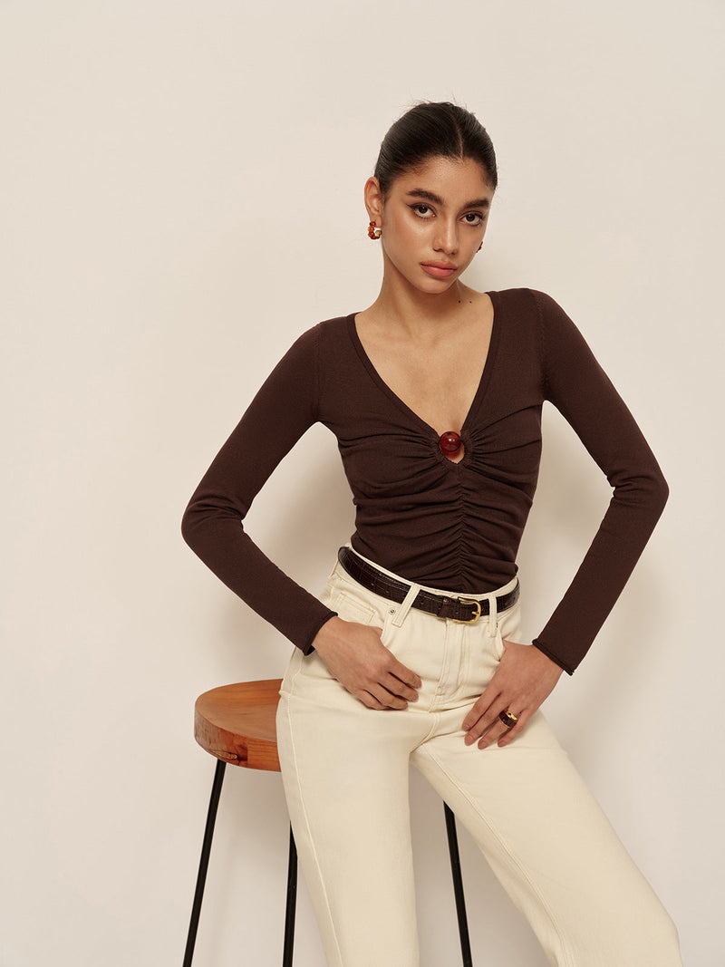 Cleo Women's Pleated Top | Cutout, Slim Fit, Knit