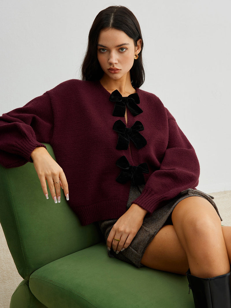 Harlow Women's Sweater | Bow, Knit, Velvet