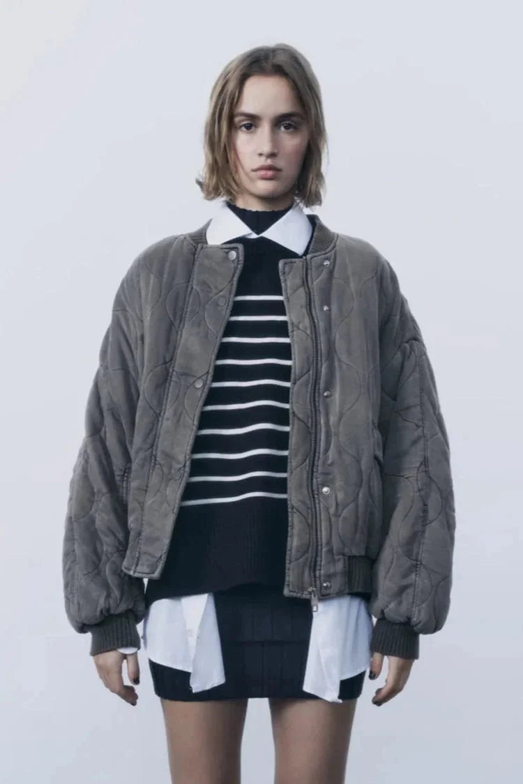 Beatrix Women's Oversized Blazer | Quilted, Bomber, Snap
