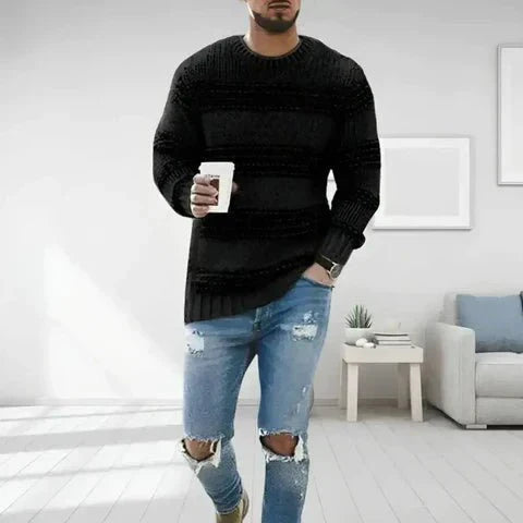 Yves Men's Striped Sweater | Crew Neck, Long Sleeve