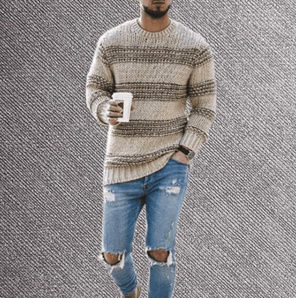 Yves Men's Striped Sweater - fabric and finish detail