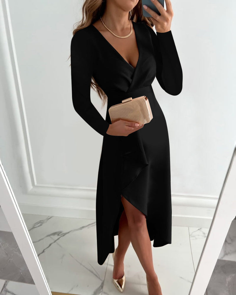 Willa Women's Midi Dress | Wrap, Long Sleeve