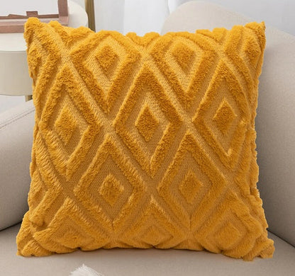 3D Diamond Cotton-Linen Cushion Cover | Textured Weave, Hidden Zip